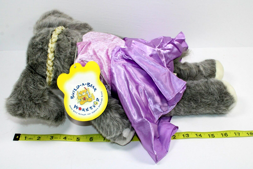 2002 Build a Bear Peluznante gris elefante con colmillos púrpura bolso de vestir 17" retirado - Imagen 4 de 7