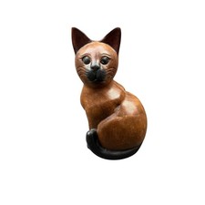 Wooden Cat Figurine Large Solid Wood 12" Tall Heavy Handed Crafted Thailand