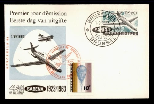 DR WHO 1963 BELGIUM FDC FIRST FLIGHT ANIV SABENA AEROPHILA EXPO SEAL TIE w29501