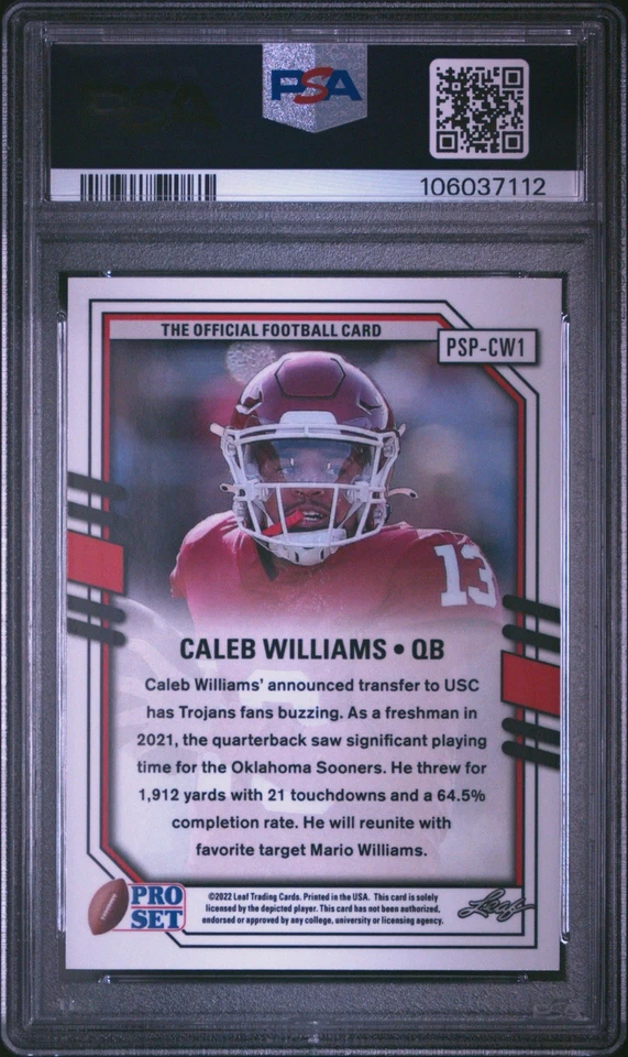 PSA 10 - POP 2! 2022 LEAF PROSET DRAFT CALEB WILLIAMS BLACK METAL PORTRAIT #CW1 - Image 2 of 3