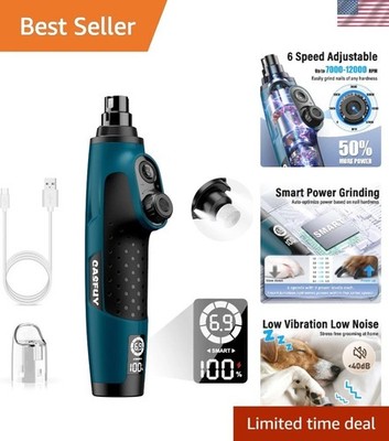 Smart 6-Speed Dog Nail Grinder - Safe, Quiet & Rechargeable, 50% More Power
