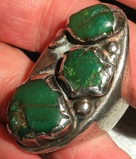 VINTAGE HUGE NAVAJO GREASY GREEN TURQUOISE STERLING SILVER RING SIZE 9.5 vafo