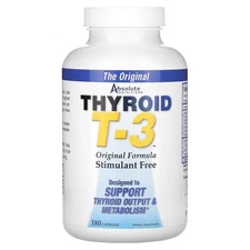 Absolute Nutrition Thyroid T-3 Original Formula 180 Capsules Caffeine-Free &