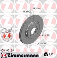 2X Zimmermann Bremsscheibe 600.1601.20 FüR Seat Vw