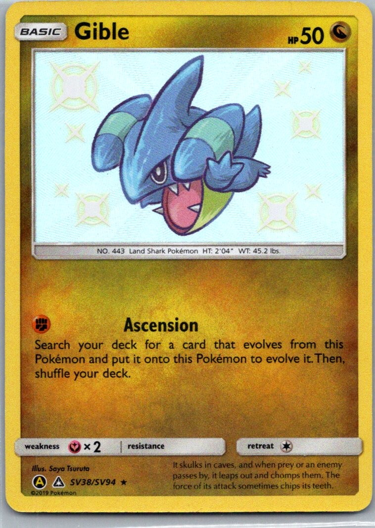 Gible SV38/SV94 Shiny Rare Hidden Fates Shiny Vault Pokemon Holo Near Mint