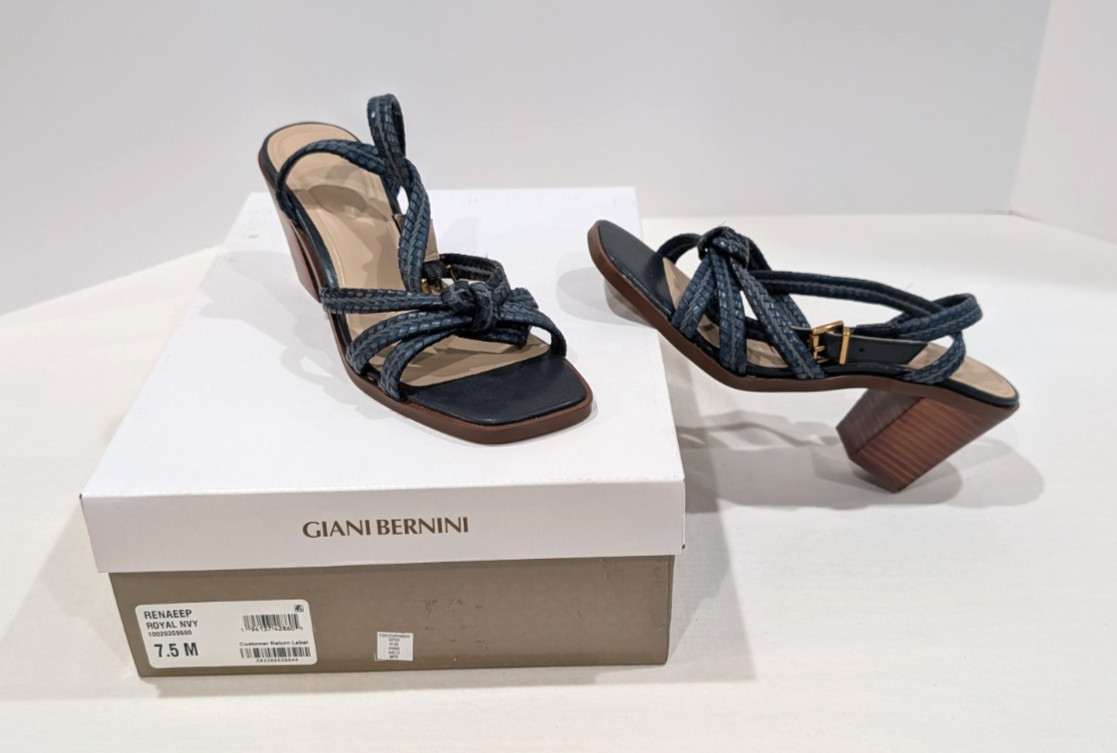 Giani Bernini Renaee Women’s Navy Blue Woven Block Heel Sandals Size 7.5M NEW
