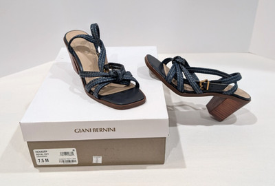 Giani Bernini Renaee Women s Navy Blue Woven Block Heel Sandals Size 7.5M NEW