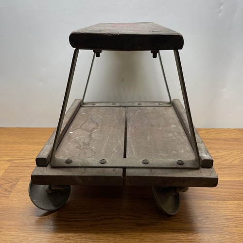 Vintage S Skooter Roller Seat Wood & Metal Rolling Tool Cart Creeper Mechanic - Picture 9 of 12