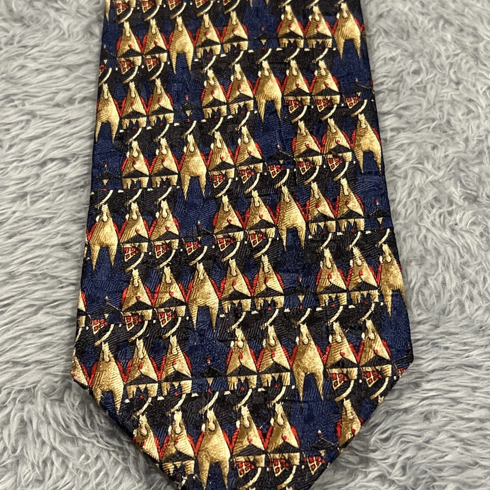 Corbata Ermenegildo Zegna Corbata Vintage Caballo Geométrico 100% Seda Hecha en Italia Foto 3 de 4