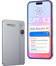 RECOLX AI Voice Recorder & Transcriber with GPT-5.2 Analysis - 30-Hour Recording