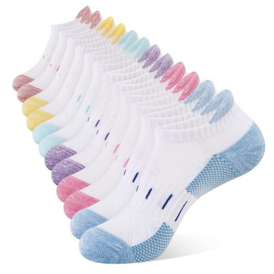 YOJOOM Ankle Socks for Women 6 Pairs Athletic Cushioned Running 8-10, White