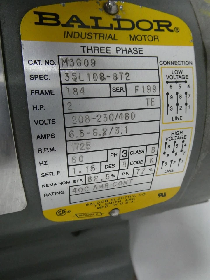 Baldor M3609 Ac Motor 184 3ph 2hp 1725rpm 208-230/460v-ac - Image 4 of 4