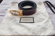 Vtg 80's Gucci black/burgundy Reversible Leather Belt Size 90/36 incl dust bag 