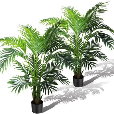 2 Pack Artificial Palm Tree Plant 4ft Fake Areca Silk Indoor Outdoor Decor Green