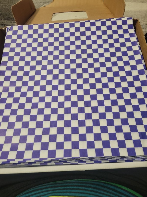 (1000) BLUE CHECKER DELI TISSUE PAPER 12" x 12" FOR FOOD BASKET/ USA MADE