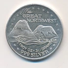 THE GREAT NORTHWEST  1 TROY OUNCE 999 SILVER ROUND MT HOOD AND MT ST HELENS 39MM