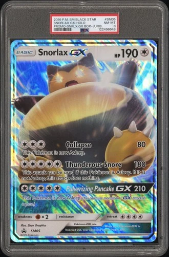 2016 POKEMON SM BLACK STAR PROMO SNORLAX GX BOX-TAG #SM05 SNORLAX GX-HOLO PSA 8