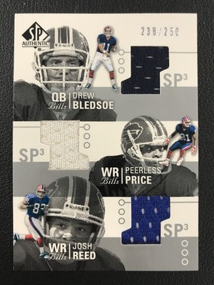 2002 SP Authentic #AT3-BP Drew Bledsoe / Price / Reed Threads Triple /250