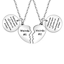 Best Friends Necklace Gift,2pcs Heart Pendant Adjustable SIDE BY SIDE SISTER