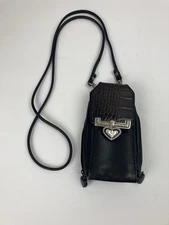 Brighton Leather Crossbody Cell Phone Organizer Bag Purse Black & Brown Preowned