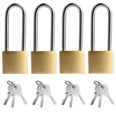 4 PCS Long Keyed Padlock Waterproof Solid Brass Lock, Padlock with Keys, 3.4 Inc