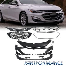 Fit 2019-2024 Chevrolet Chevy Malibu Front Bumper Cover Grille Fog Light Set Kit