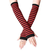  Women Long Arm Warmers Fingerless Gloves Arm Warmer One Size Black Wine Red