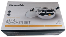 Eggssentials EG101 4 Cup Egg Poacher Pan Stainless Steel Glass Lid Spatula