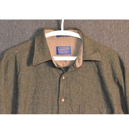 Pendleton Men's Large 100% Virgin Wool Long Sleeve Green/Gray Shirt Button Down - Picture 2 of 11