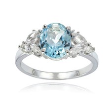 Sterling Silver Blue Topaz and White Topaz Oval Ring