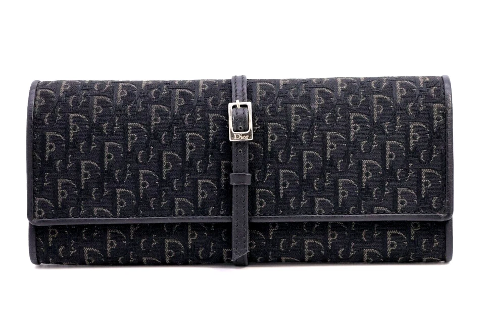 Christian-Dior Trotter Lona Triple Soporte Joyería Bolsa Cartera Negro Auténtico Foto 3 de 4