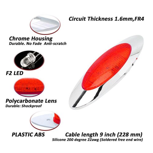 10x 6.5" Red Thin Side Marker Lights Clearance 16LED Chrome For Freightliner 12V - Bild 4 von 10