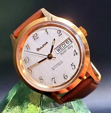 Vintage 1970's Bulova Set-O-Matic Automatic Retro Day & Date GF Men's Watch !!