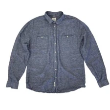 Frank and Oak Shirt XL Blue Button Down Long Sleeve Linen Blend Work Men