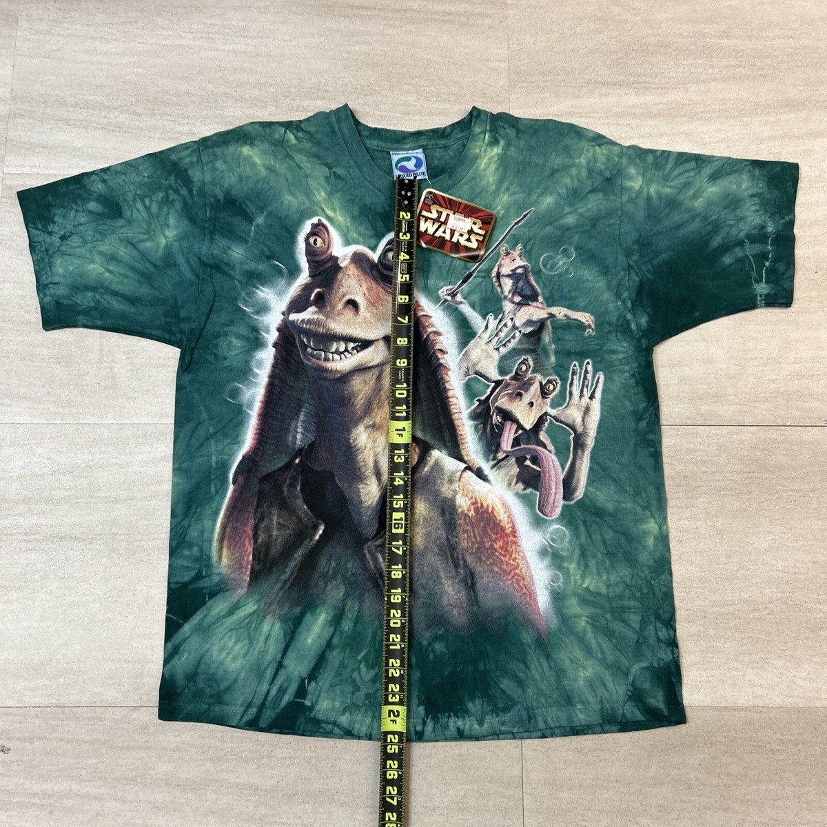 Vintage Jar Jar Binks Liquid Blue Shirt Size Large L green Tie Dye