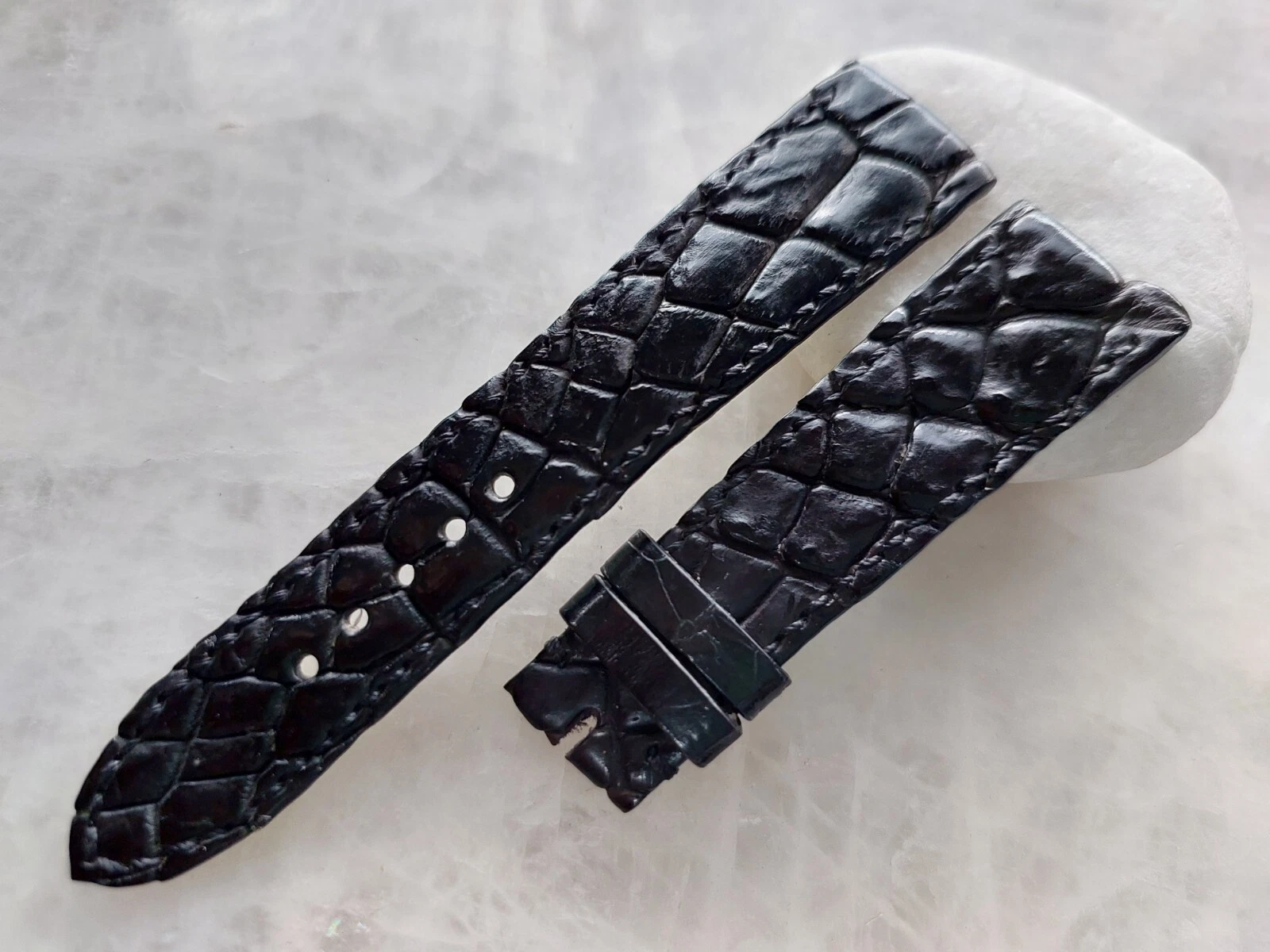 SMALL WRIST 20mm/16mm Black Alligator Crocodile Print Leather Watch Strap Band
