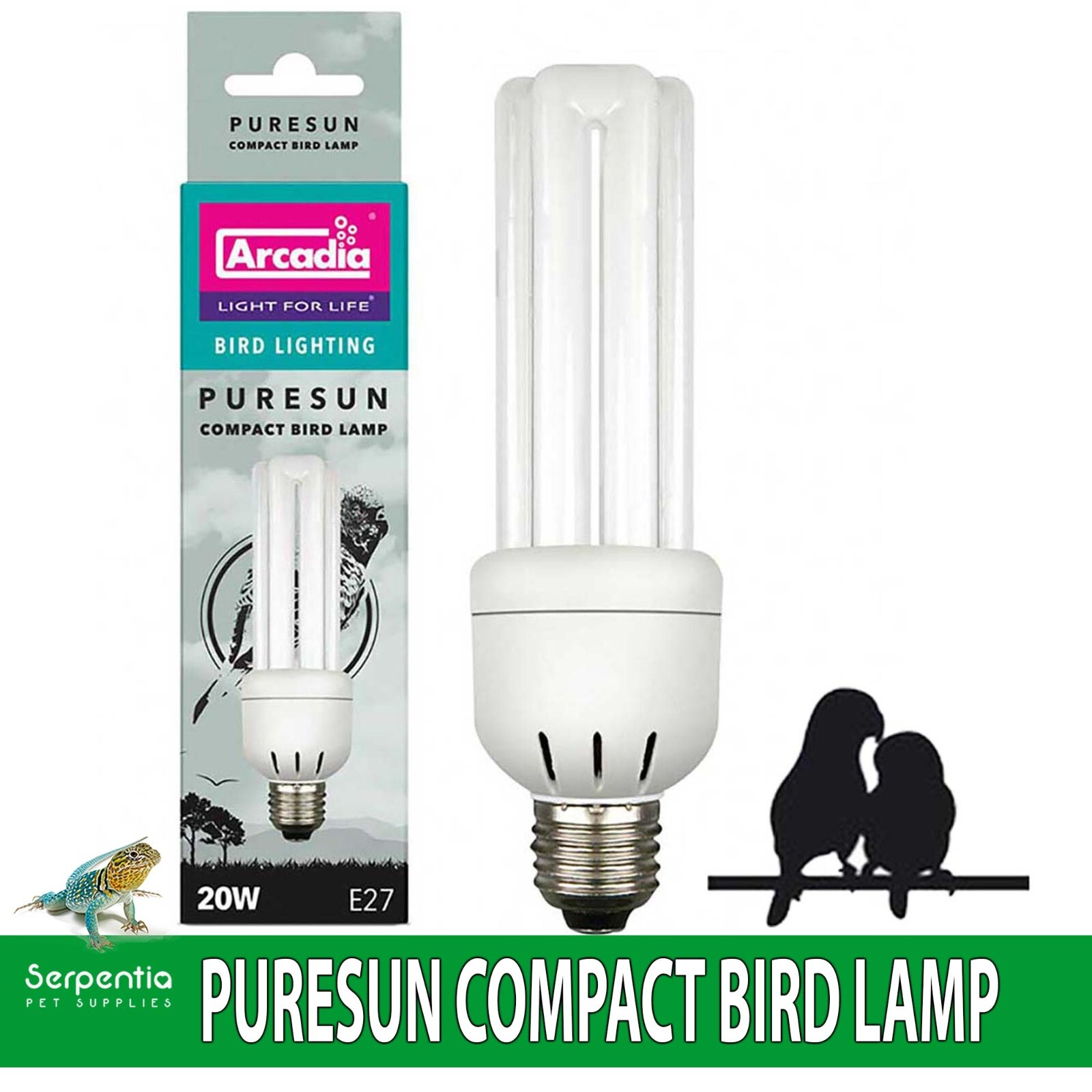 Arcadia PureSun Bird Lamp | Full Spectrum 2.4% UVB 20 Watt Compact Bird Lighting