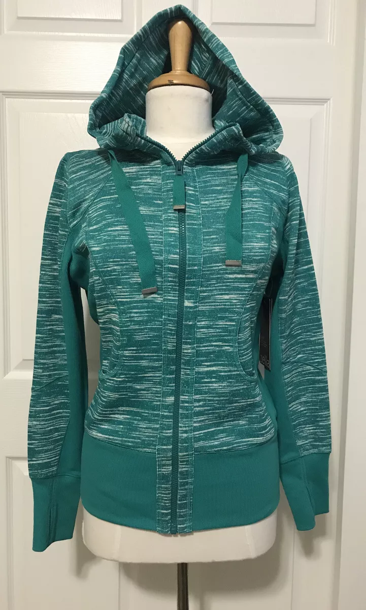 Zella Teal Lapis Green Space Dye Zip Front Rib Knit Sweatshirt