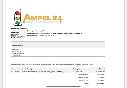 Trampolin, Durchmesser 490 cm von Ampel 24 - Bild 2 von 2
