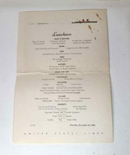 SS America Luncheon Menu Ocean Liner Dec 16 1948