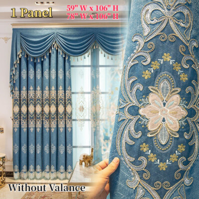 1 Panel European Blackout Chenille Tulle Curtain Drape Embroidered Floral Luxury
