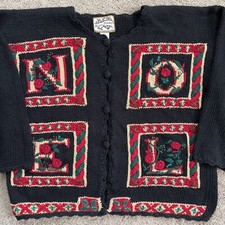 Heirloom Collectibles Sweater Womens Medium Noel Cardigan Christmas Vintage