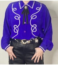 diane von furstenberg vintage silk Rodeo Button Down Blouse Royal Purple