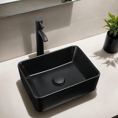Bathroom Vessel Sink with Faucet and Pop-Up Drain Combo Rectangular Ceramic Vess