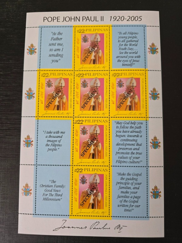 Filipinas Philippines Pope John Paul Commemorative SCARCE SPECIMEN Sheet Stamp