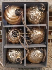New Pottery Barn MERCURY GLASS ADORNED GOLD Christmas Holiday Ornaments-Set of 6