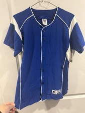 🥎 Russell Athletic ⚾ Softball Baseball White & Blue Jersey Girls Youth Sz L  🆕