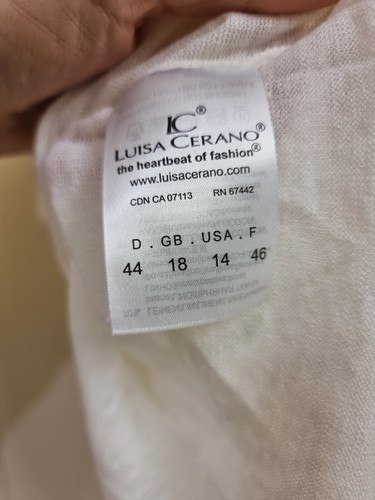 Luisa Cerano Linen Top 3/4 Open Sleeve White Cream Size UK 18 - Picture 6 of 6