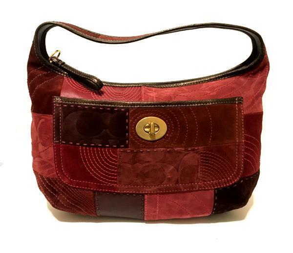 COACH Ergo RED BURGUNDY Pierced Patchwork Leather Suede Hobo COACH Ergo RED BURGUNDY Pierced Patchwork Leather Suede Hobo