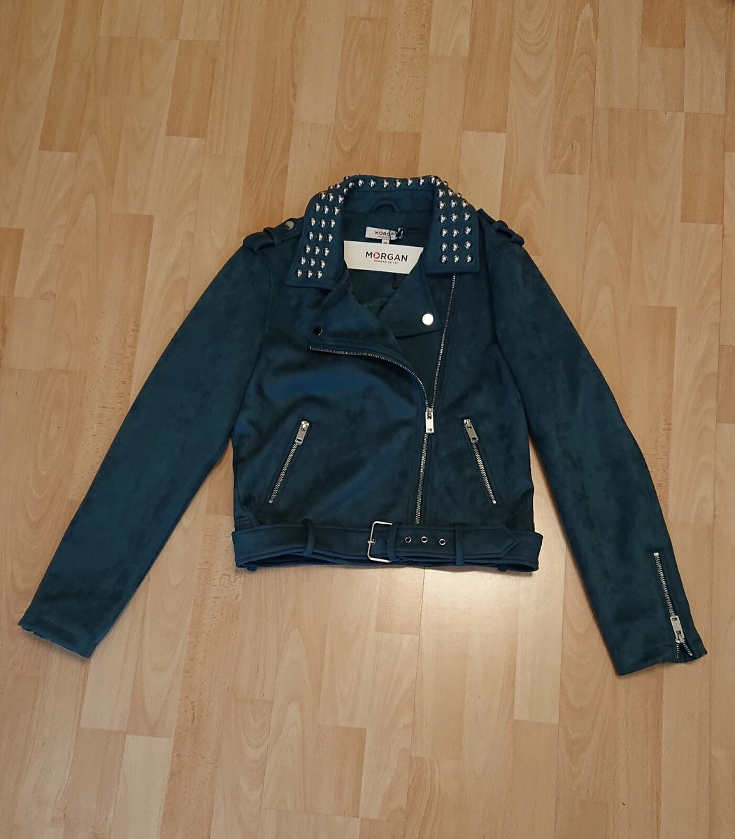 MORGAN VESTE PERFECTO VERT EMERAUDE CLOUTE EN DAIM T.40 eBay